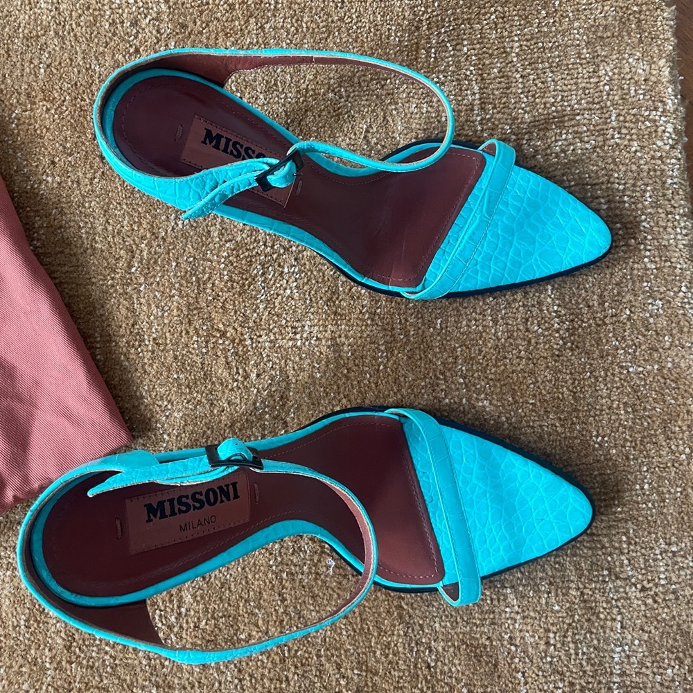 Missoni Blue Heels Mules croc - Picture 2 of 6